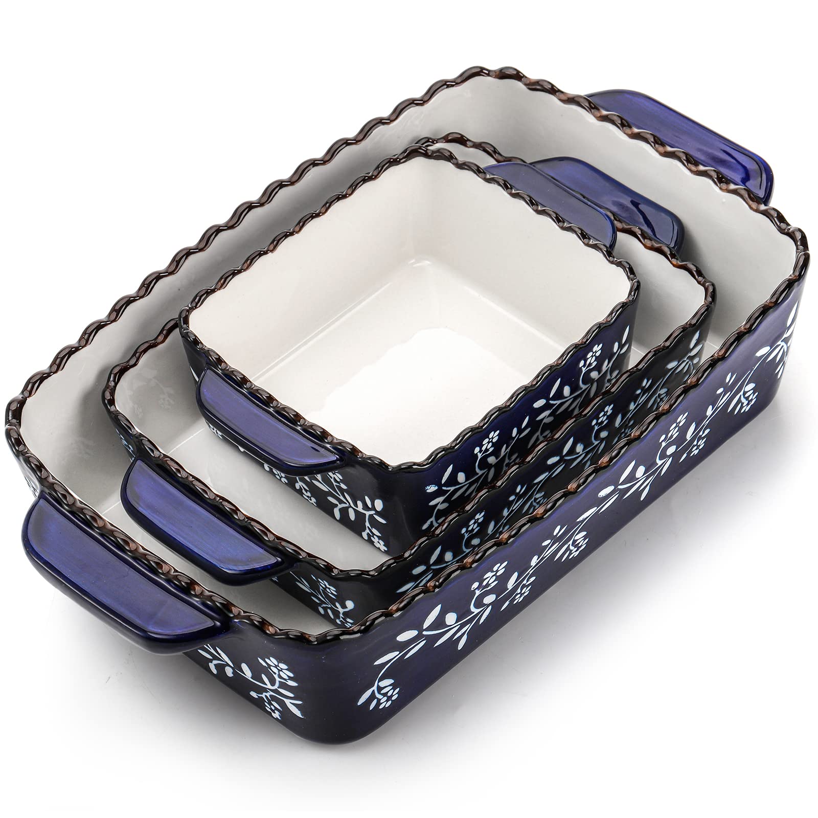AVLA 3-pack ceramic bakeware set on countertop for versatile family meals.