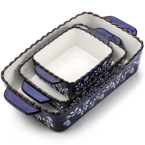 AVLA 3-pack ceramic bakeware set on countertop for versatile family meals.