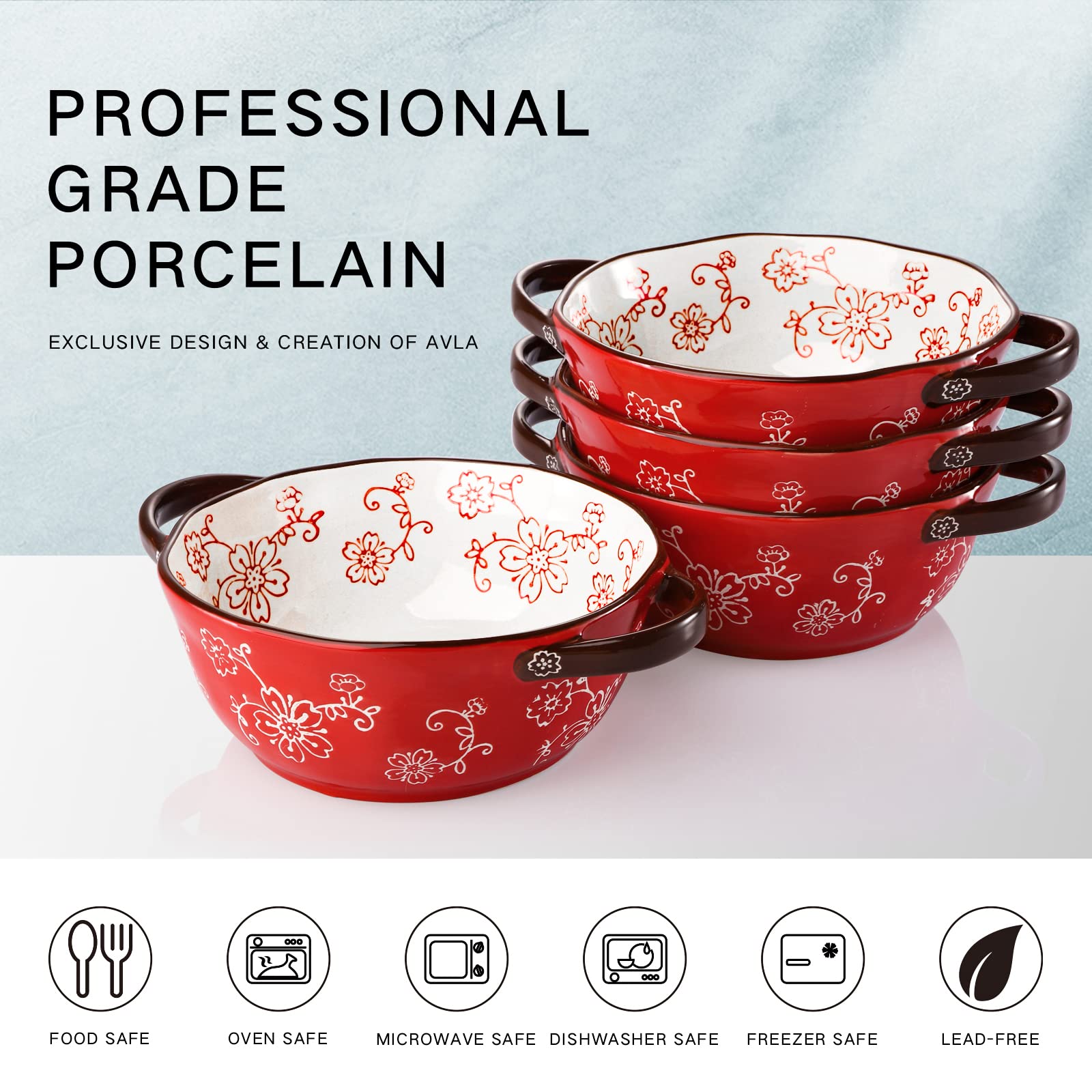 Sturdy handles on AVLA bowls provide easy grip for balanced serving.