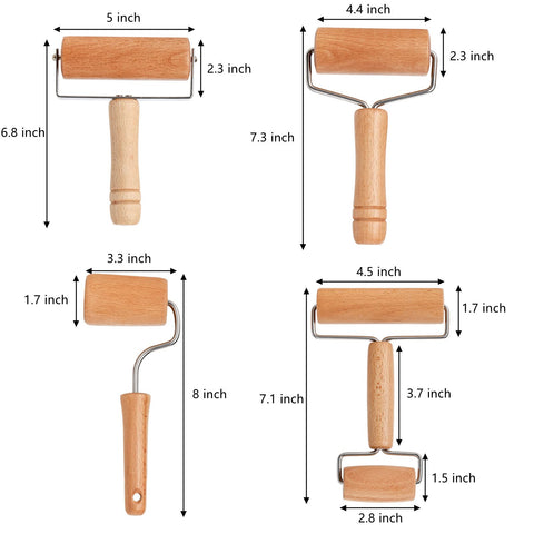 AVLA four-pack wood rolling pin with H-shape for versatile dough tasks.