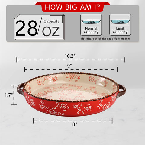 AVLA ceramic pie pan with double handles for safe oven-to-table transfers.