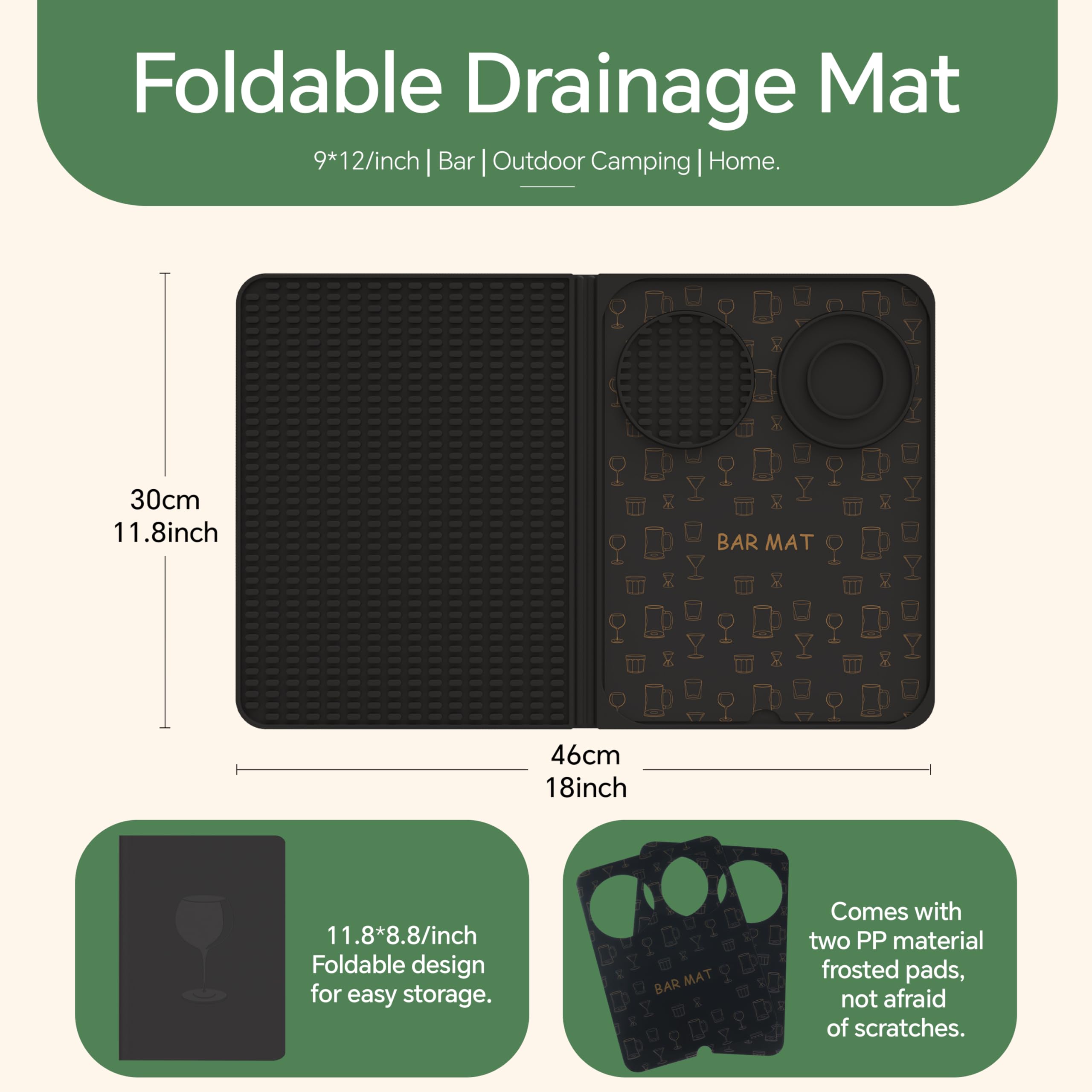 AVlovasd bar mat folding design shown compact for storage and travel.