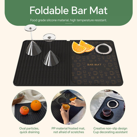 AVlovasd bar mat with integrated rimmed tray for salt and sugar rims.