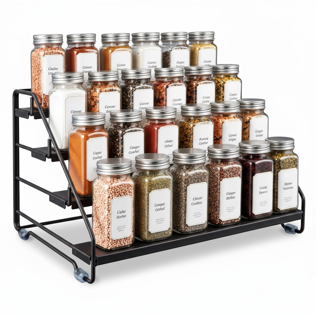 AVMDOM 4-tier spice rack adjustable depth keeps jars organized for easy access