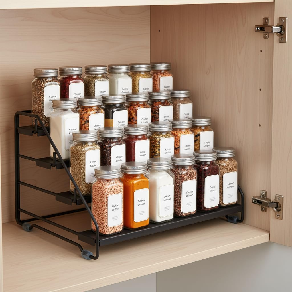 AVMDOM spice rack with non-slip pads prevents bottle tipping