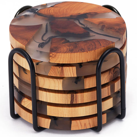 AVOCRAFTS cedar-epoxy round wooden coaster protecting surfaces.