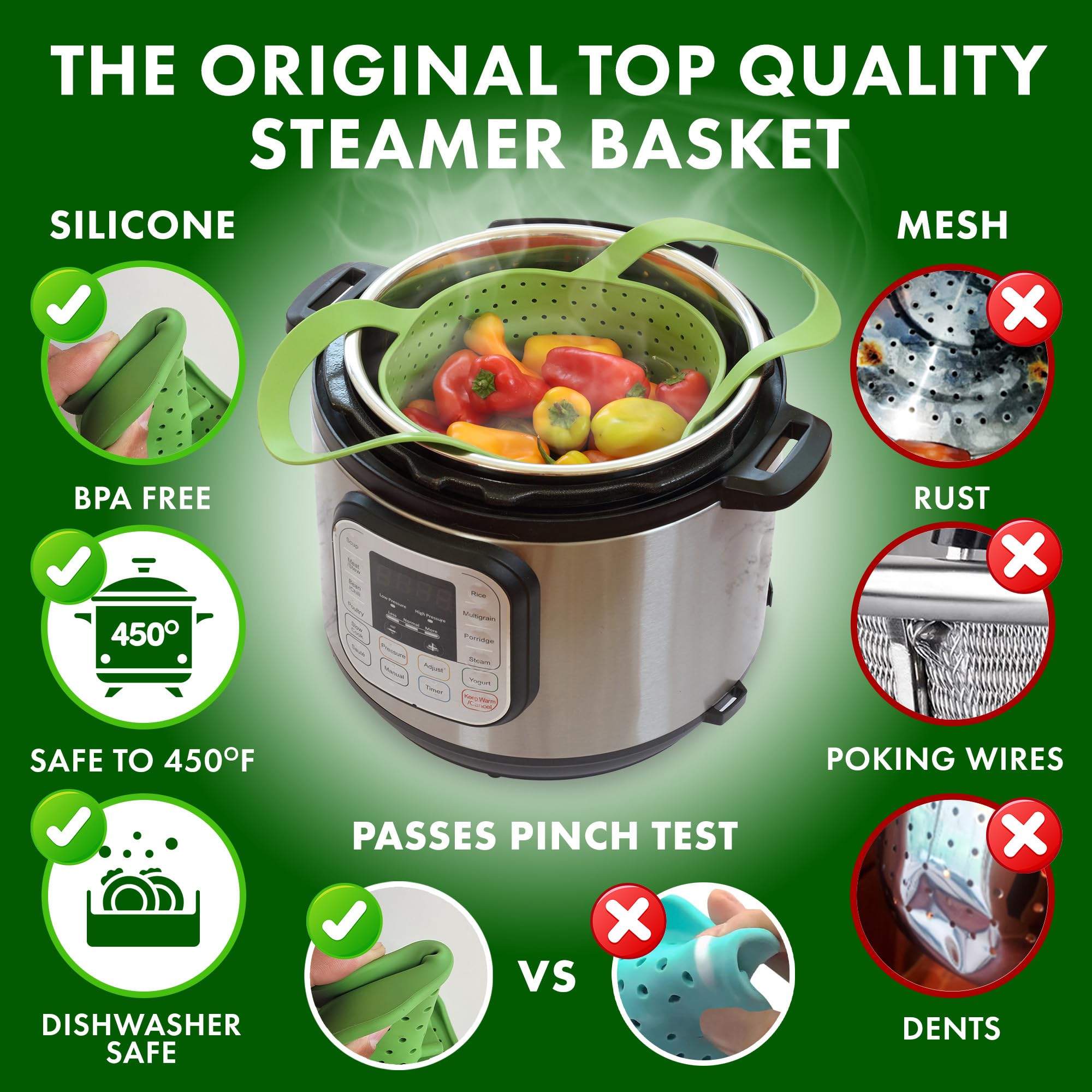 Folded Avokado steam basket showing compact storage for 6qt Instant Pot