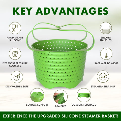 Close-up of Avokado steamer basket showing dishwasher-safe silicone surface