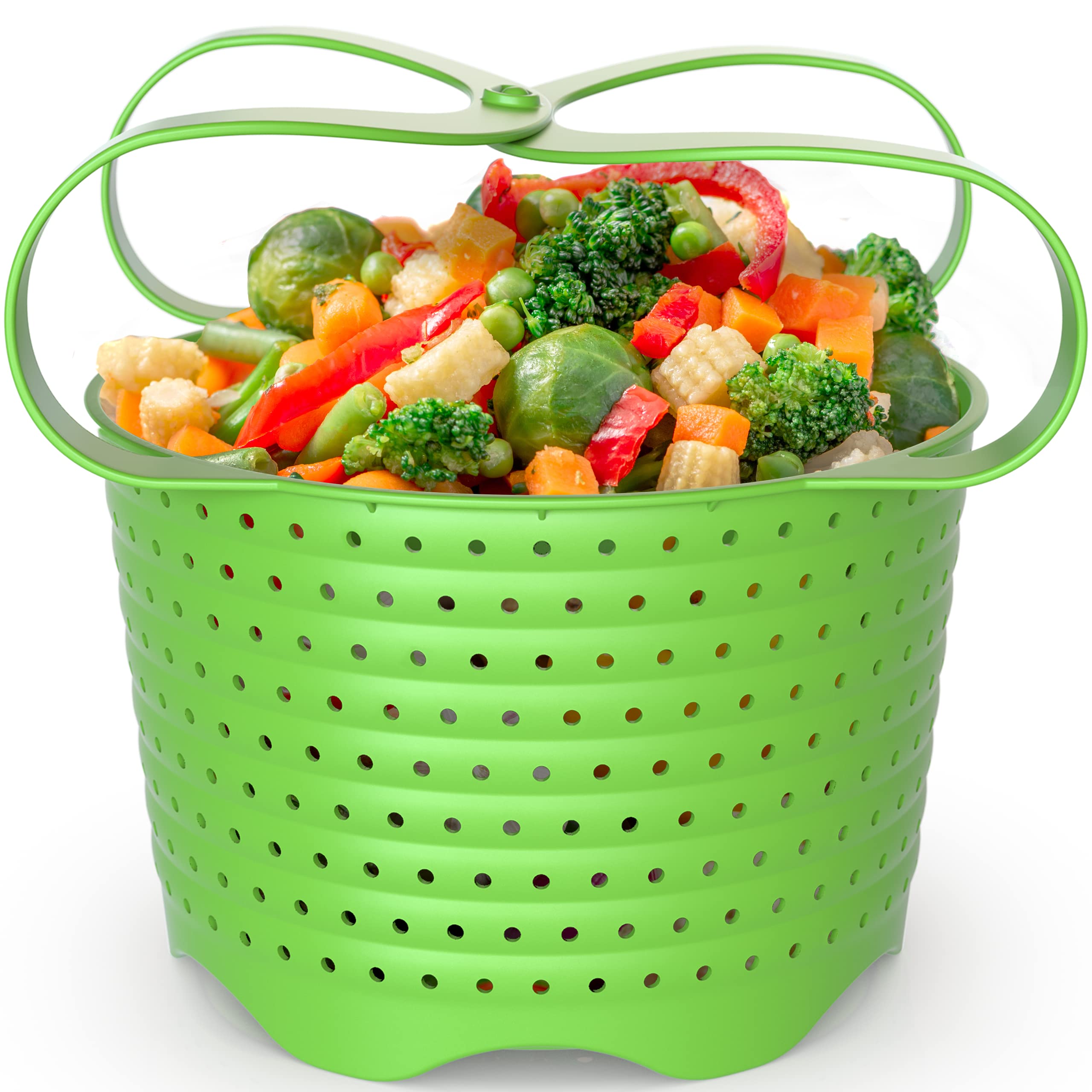 Family-friendly kitchen scene with Avokado steamer basket for meal prep