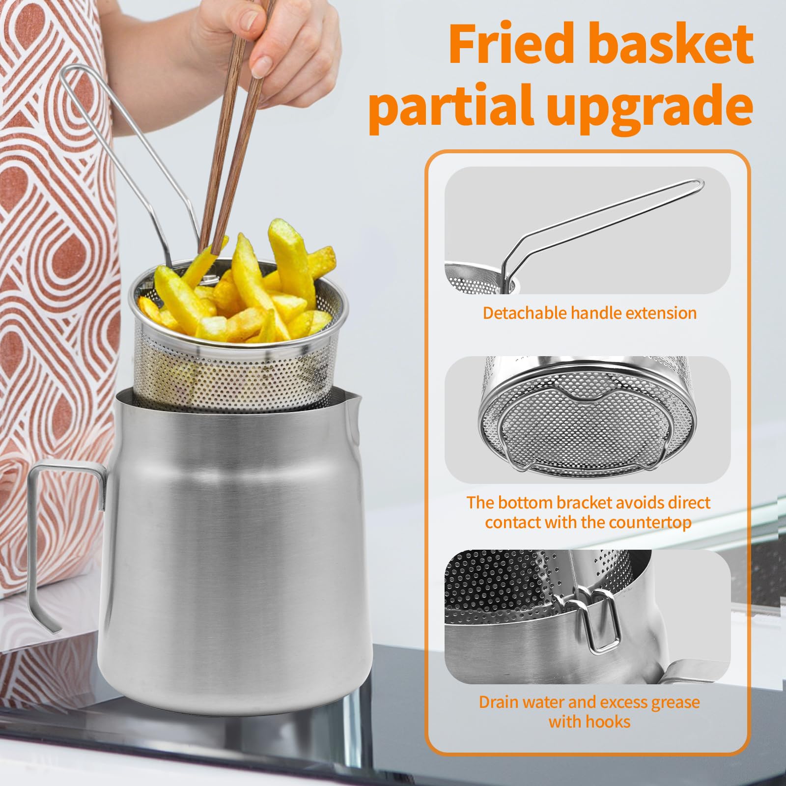 AVOWB.T.Q frying basket with detachable handle for easy loading