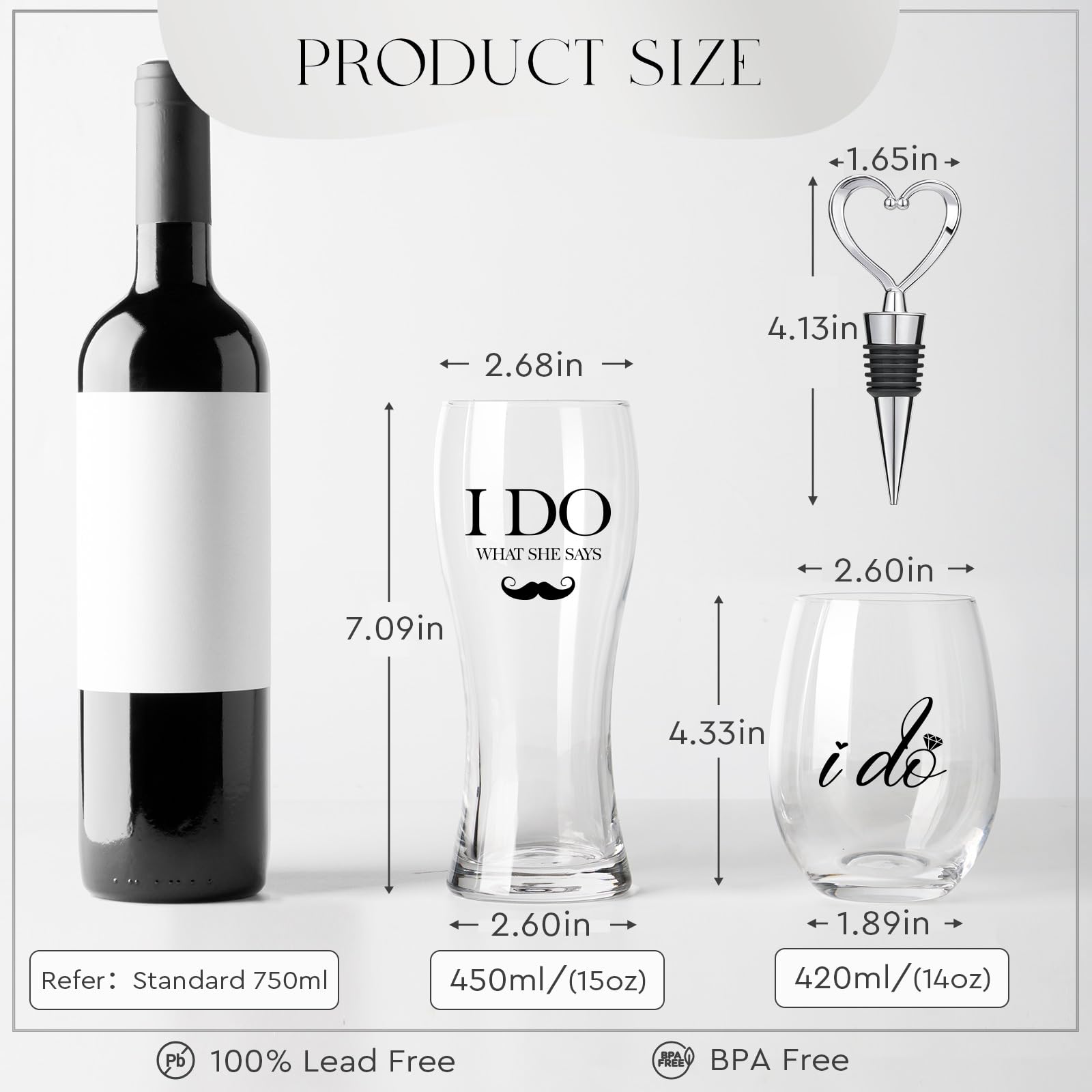 AW BRIDAL stemless wine glass 14oz ideal for daily wine enjoyment