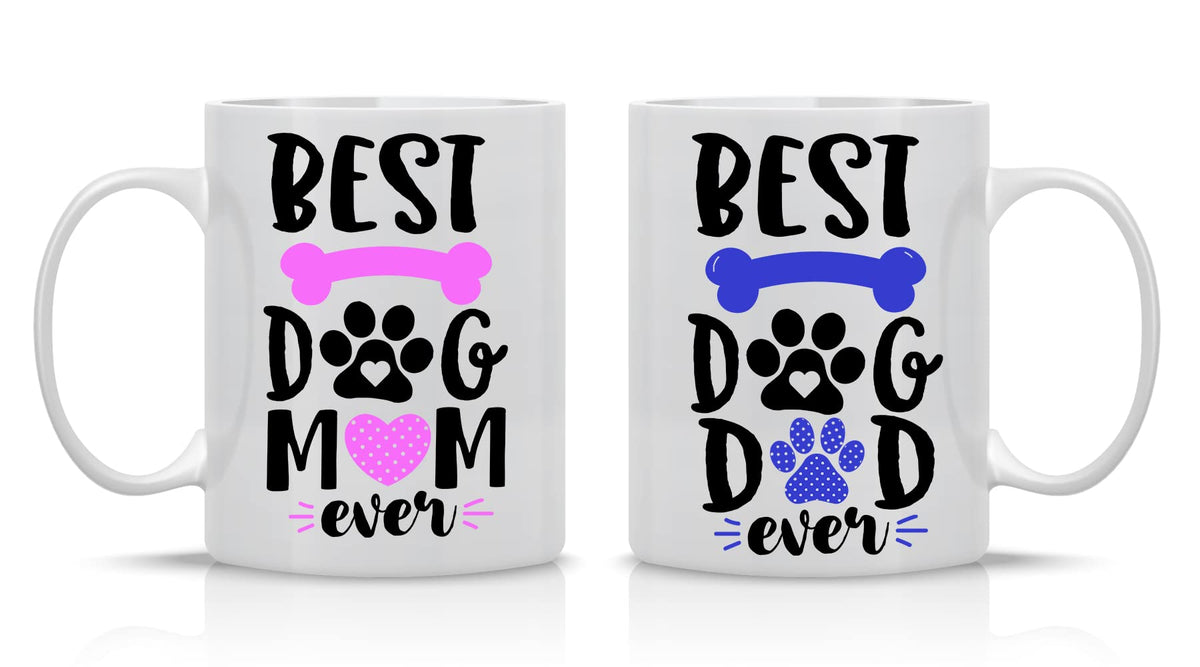 AW Fashions Best Dog Mom Best Dog Dad mugs set of 2 front view for daily coffee