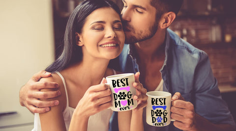 AW Fashions Best Dog Mom Best Dog Dad mugs gift-ready packaging for weddings or anniversaries