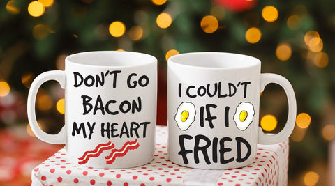 AW Fashions Don't Go Bacon My Heart mugs, carefully packed for safe shipping.