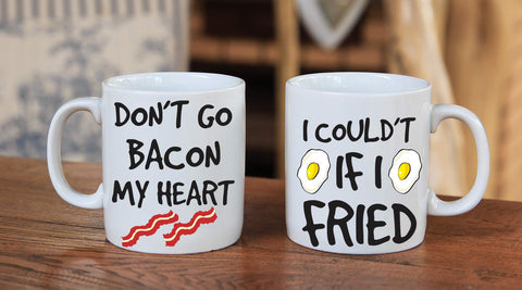AW Fashions Don't Go Bacon My Heart mugs with print on both sides for either hand.