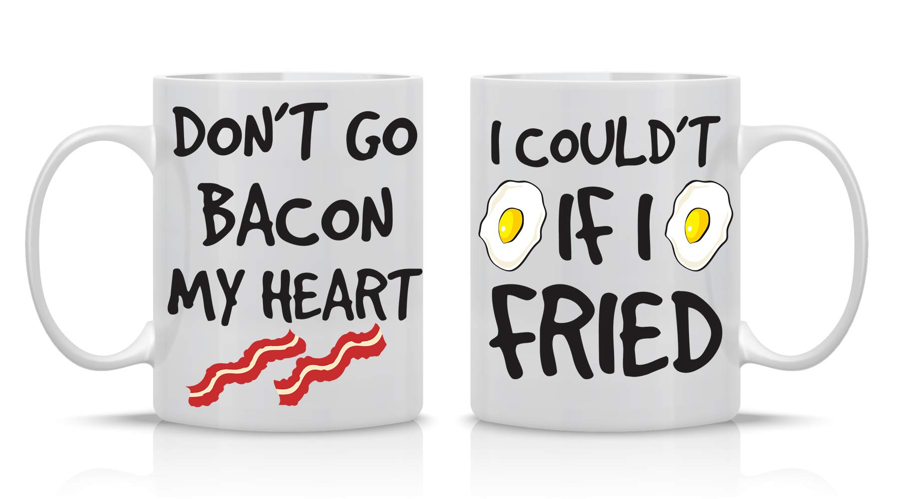 AW Fashions Don't Go Bacon My Heart mugs set shown from front, ideal couple coffee moments.