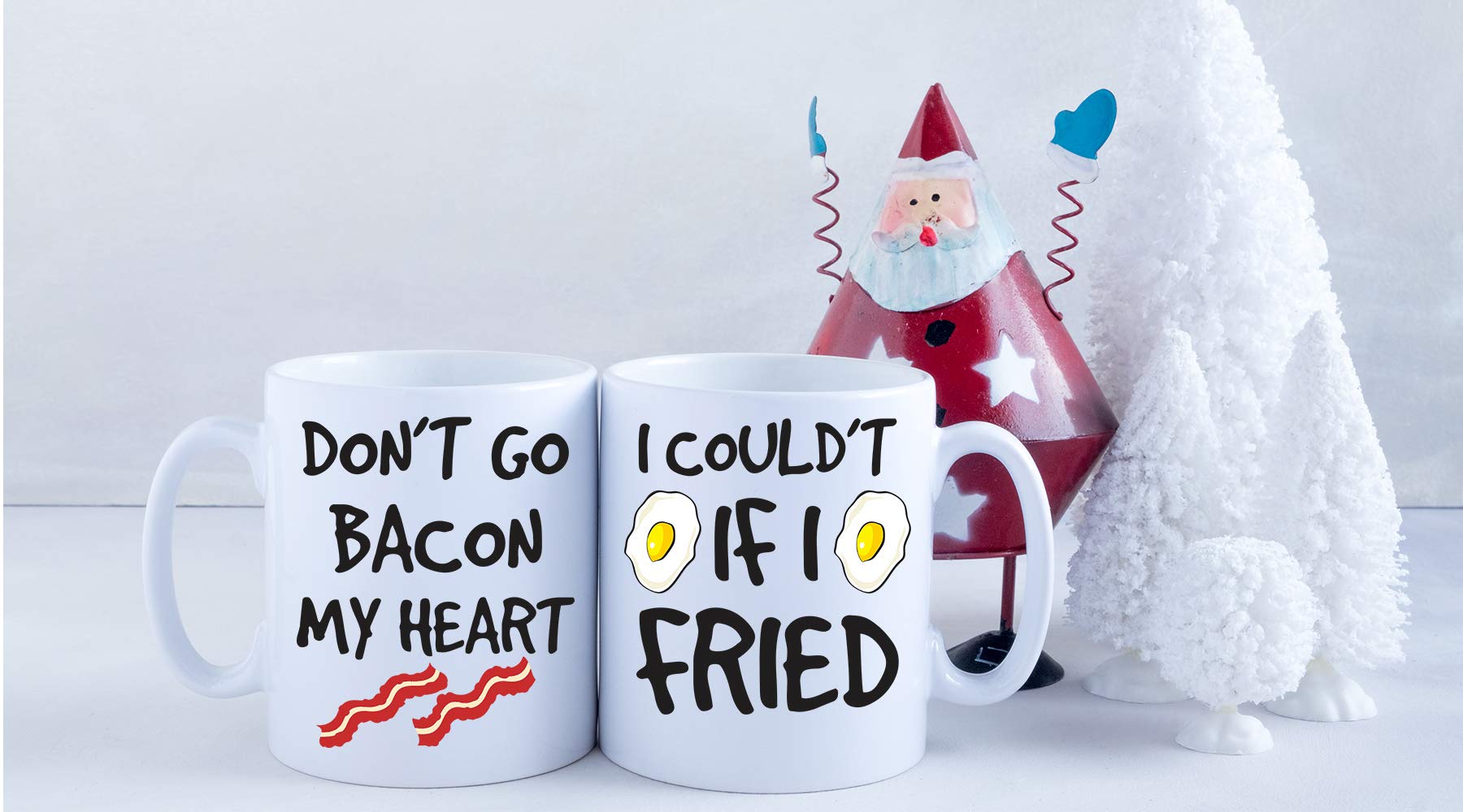 AW Fashions Don't Go Bacon My Heart mugs set side view, matched his and hers gift idea.