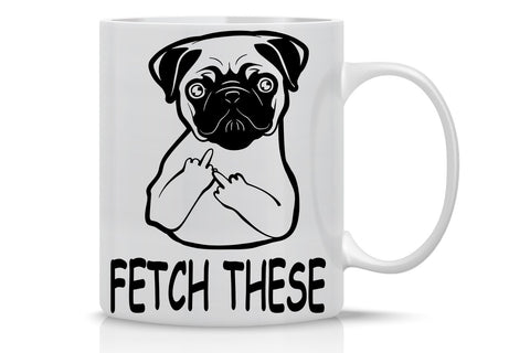 AW Fashions Fetch This Cute Dog Middle Finger mug front view for dog lovers.