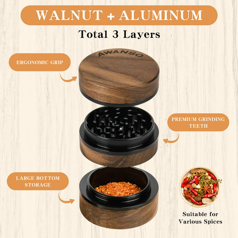 Awanso magnetic lid with grinding chamber for controlled spice prep