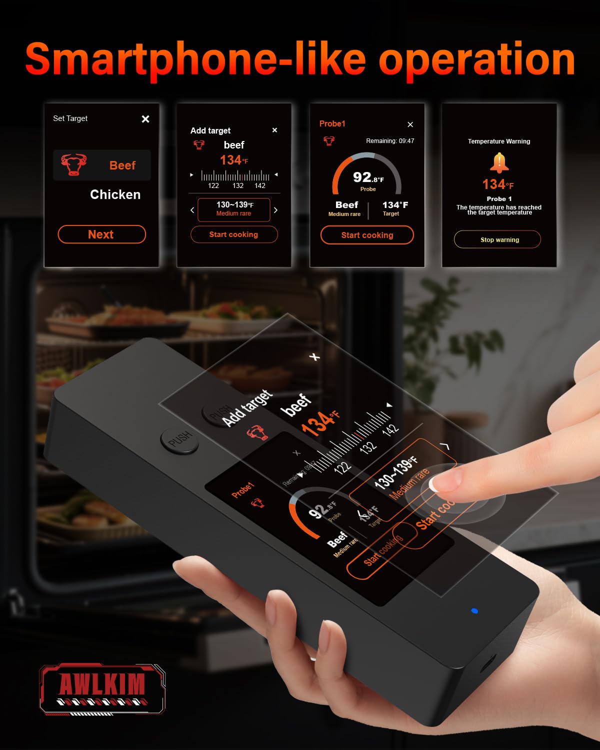 AWLKIM thermometer with 800-foot Bluetooth range for remote monitoring