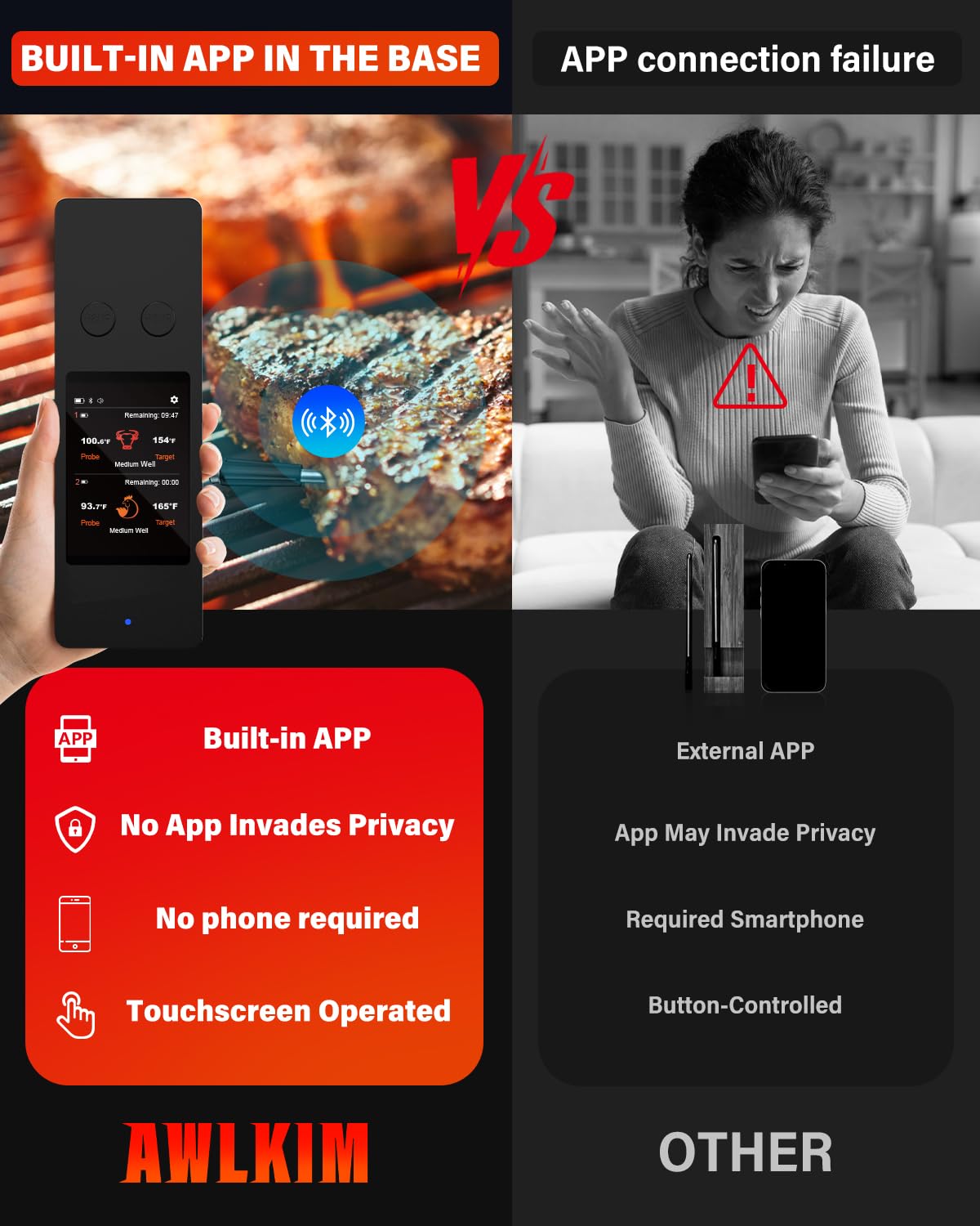 AWLKIM touchscreen base with app-free cooking controls