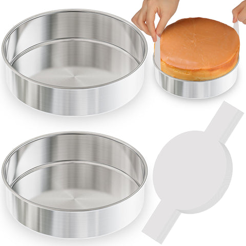 AWTBDP 8-inch round cake pan with parchment paper for smooth release.