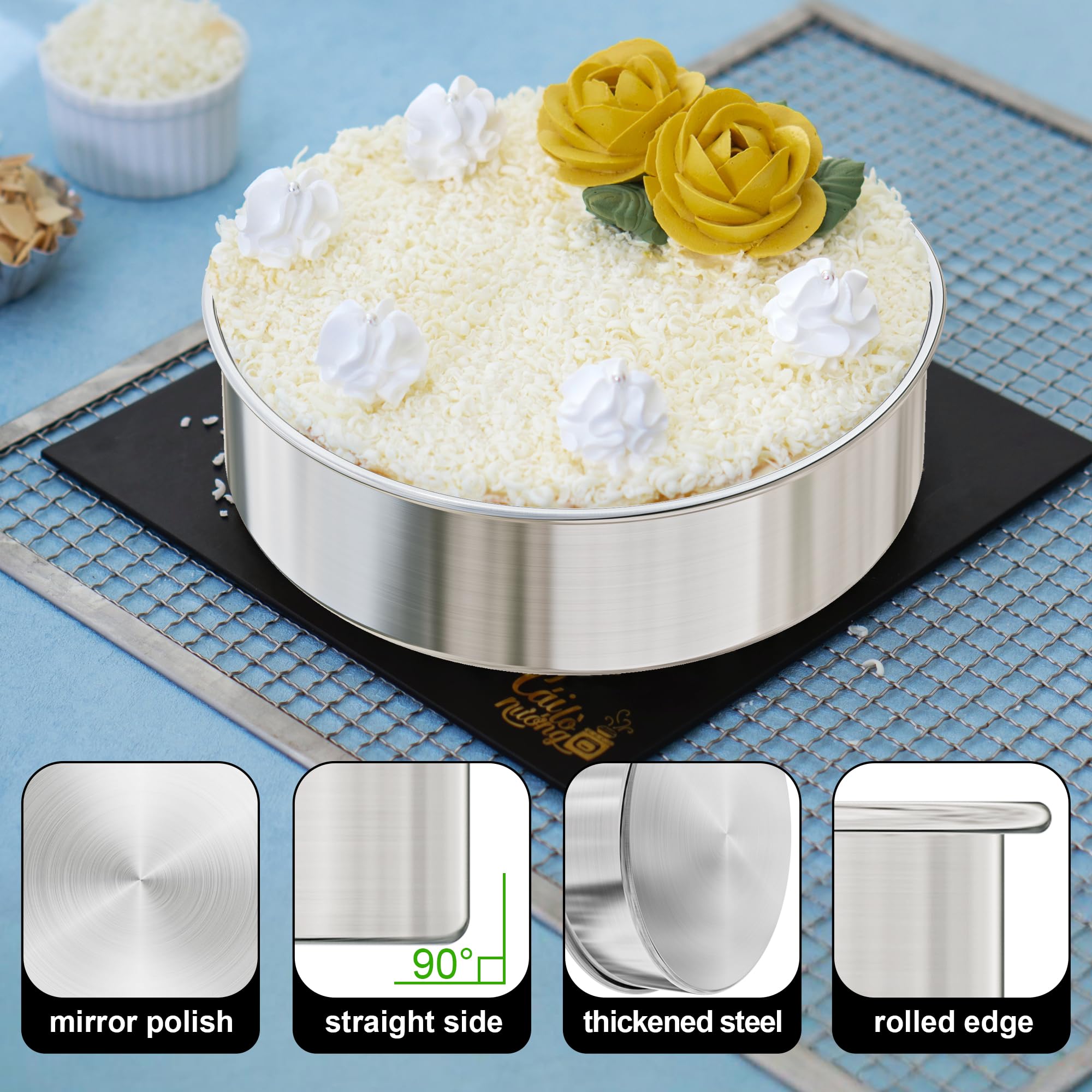 AWTBDP 8-inch cake pans deliver straight sides for even layers.