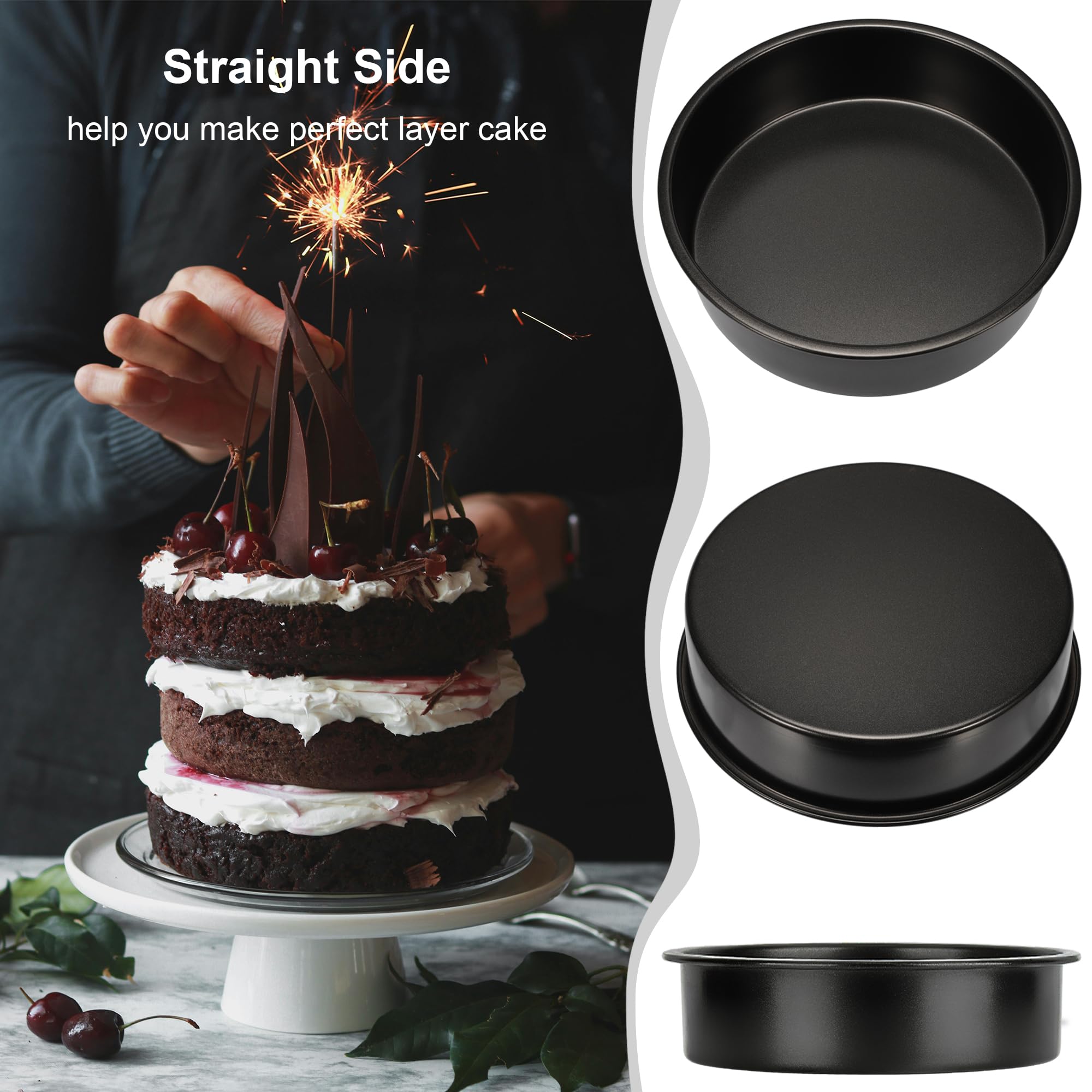 Straight-edge cake pan design for clean, sharp layers.