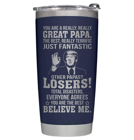AWTHATMAZING Papa Tumbler front view in navy for on-the-go hydration.