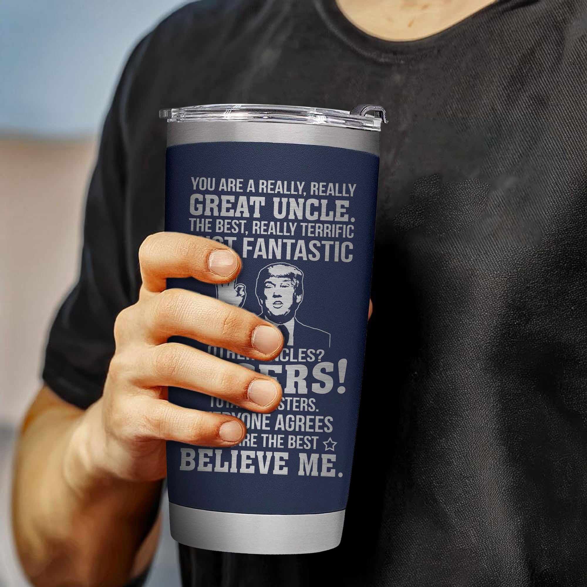 AWTHATMAZING flower-pattern navy tumbler offers stylish gift-ready design