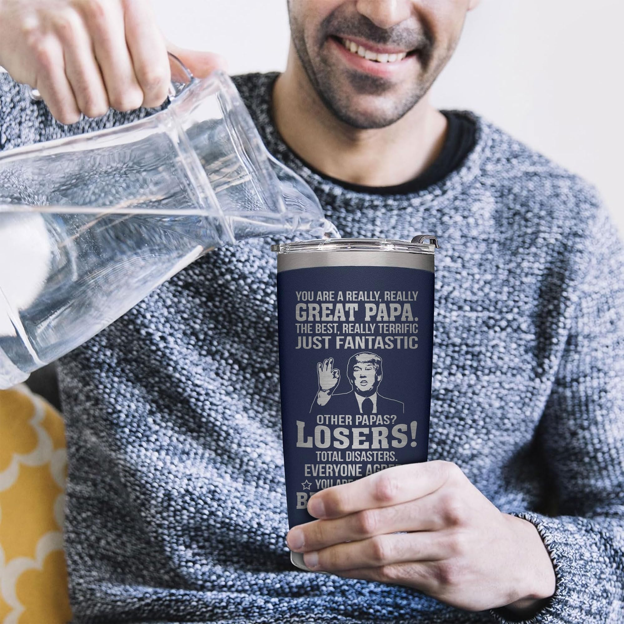 AWTHATMAZING Papa Tumbler at the beach ready for outdoor adventures.