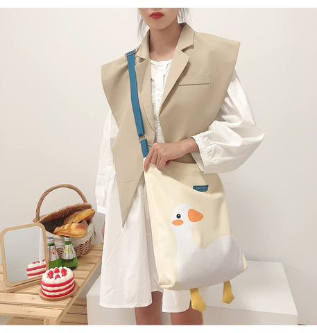 AWXZOM tote bag with white duck print front shows playful design