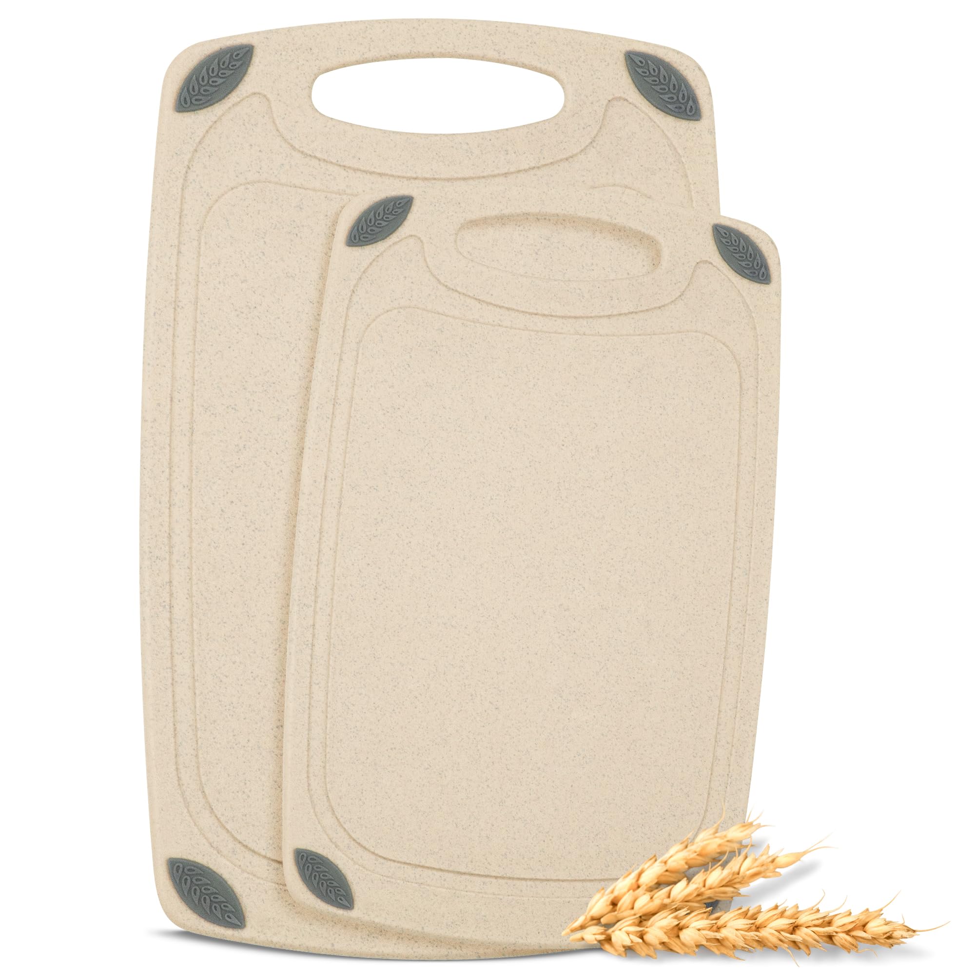 AXIOM CREATIONS large wheat straw cutting board top view, eco-friendly prep surface.