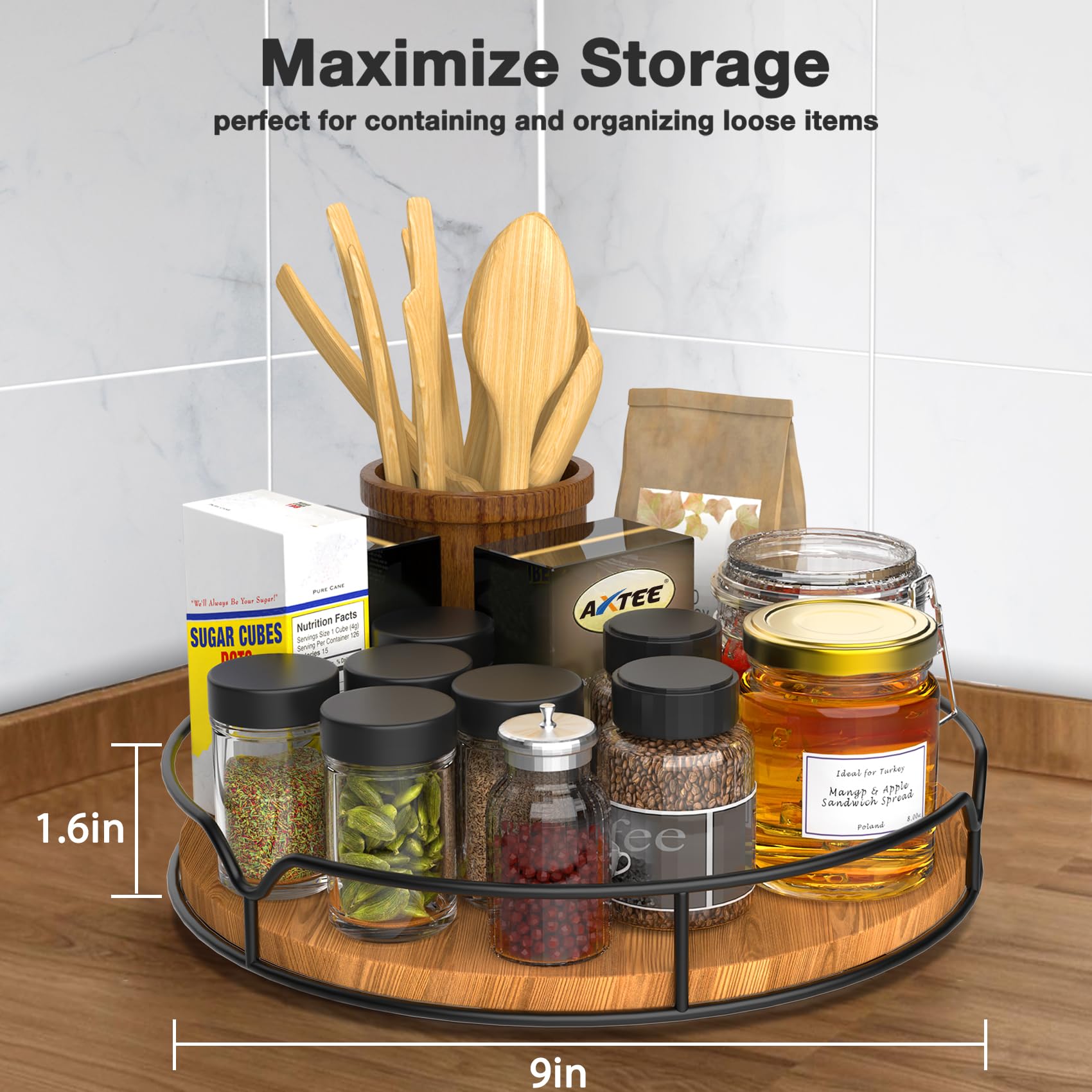 AXTEE Lazy Susan multi-use organizer for spices, makeup, snacks.