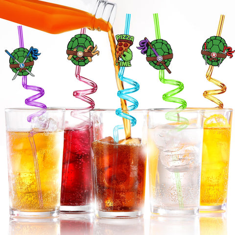 AXUOCDH birthday party decor with green turtle straws on tables