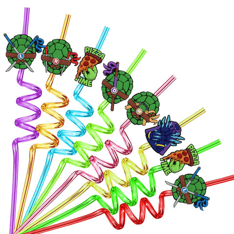 AXUOCDH green turtle straws pack for kids' parties, reusable and colorful