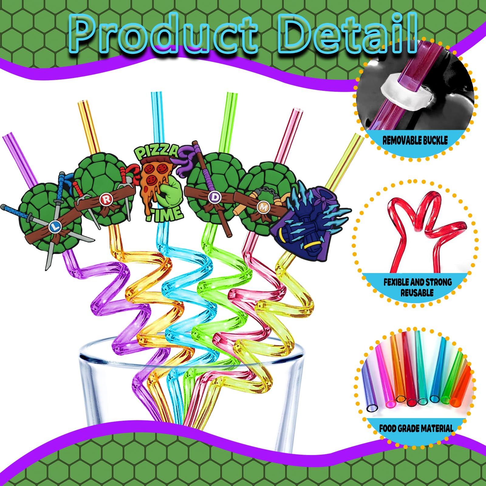 AXUOCDH turtle shell patterns design on reusable straws for party tables
