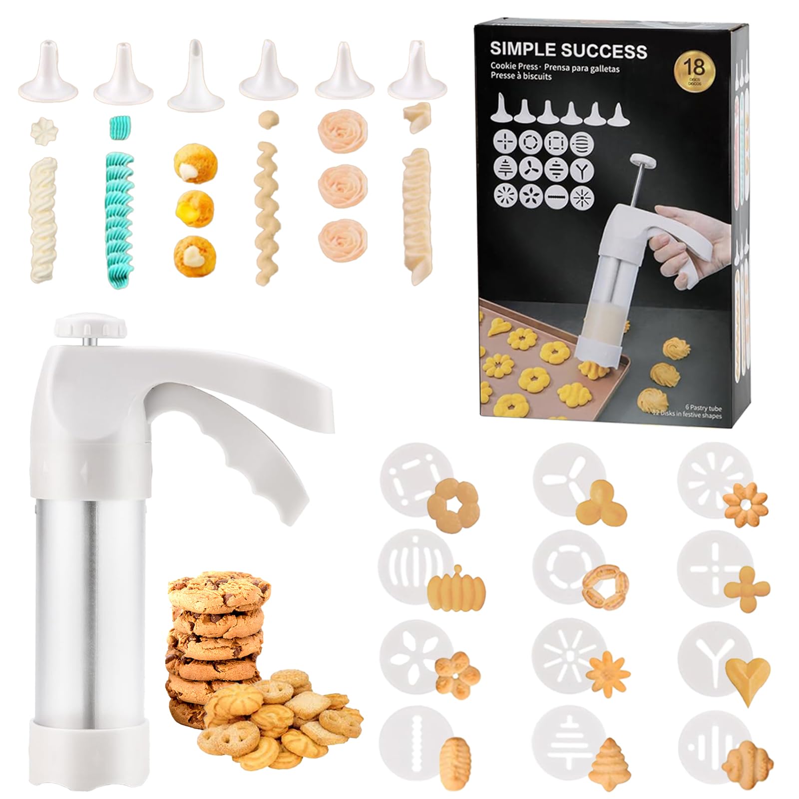AXWATDEI cookie press gun white for quick, mess-free spritz cookies and creative shapes.