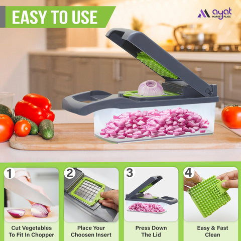 AYAT MARKETPLACE Vegetable Chopper blade assembly enables quick versatile slicing and dicing.