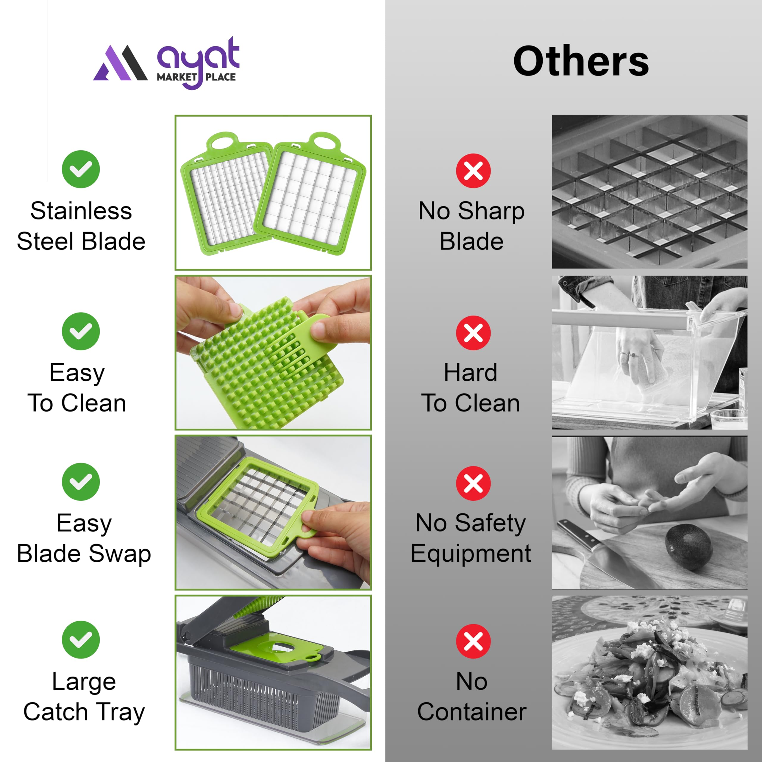 AYAT MARKETPLACE Vegetable Chopper storage box keeps blades neatly organized.