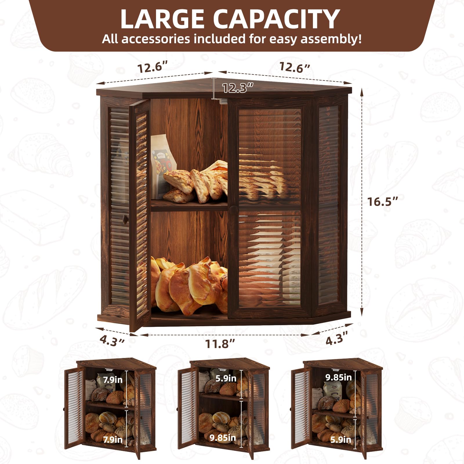 Aycarzcy Corner Bread Box corner-fit layout maximizes counter space