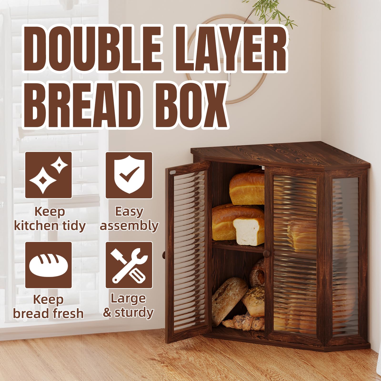 Aycarzcy Corner Bread Box side view emphasizes compact footprint on counters
