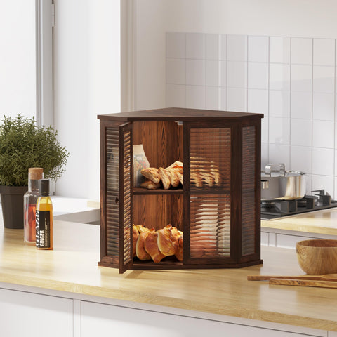 Aycarzcy Corner Bread Box wood texture carbonized pine adds warm kitchen appeal