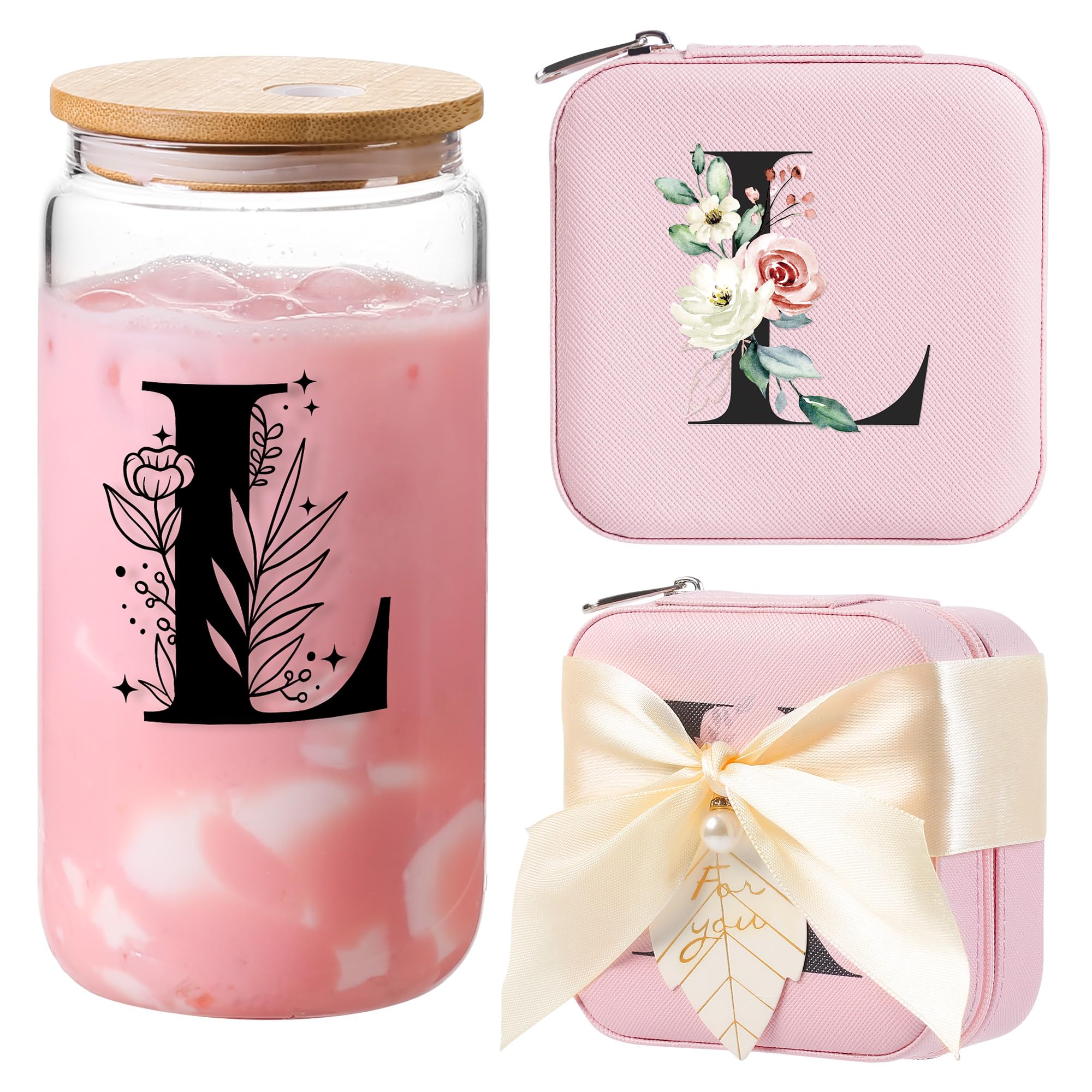 AYGXU initial jewelry box with pink sunflower design keeps jewelry organized and tangle-free