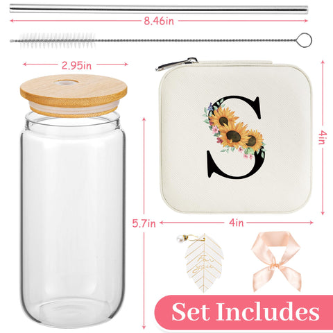 AYGXU personalized jewelry box with sunflower initials for organized accessories