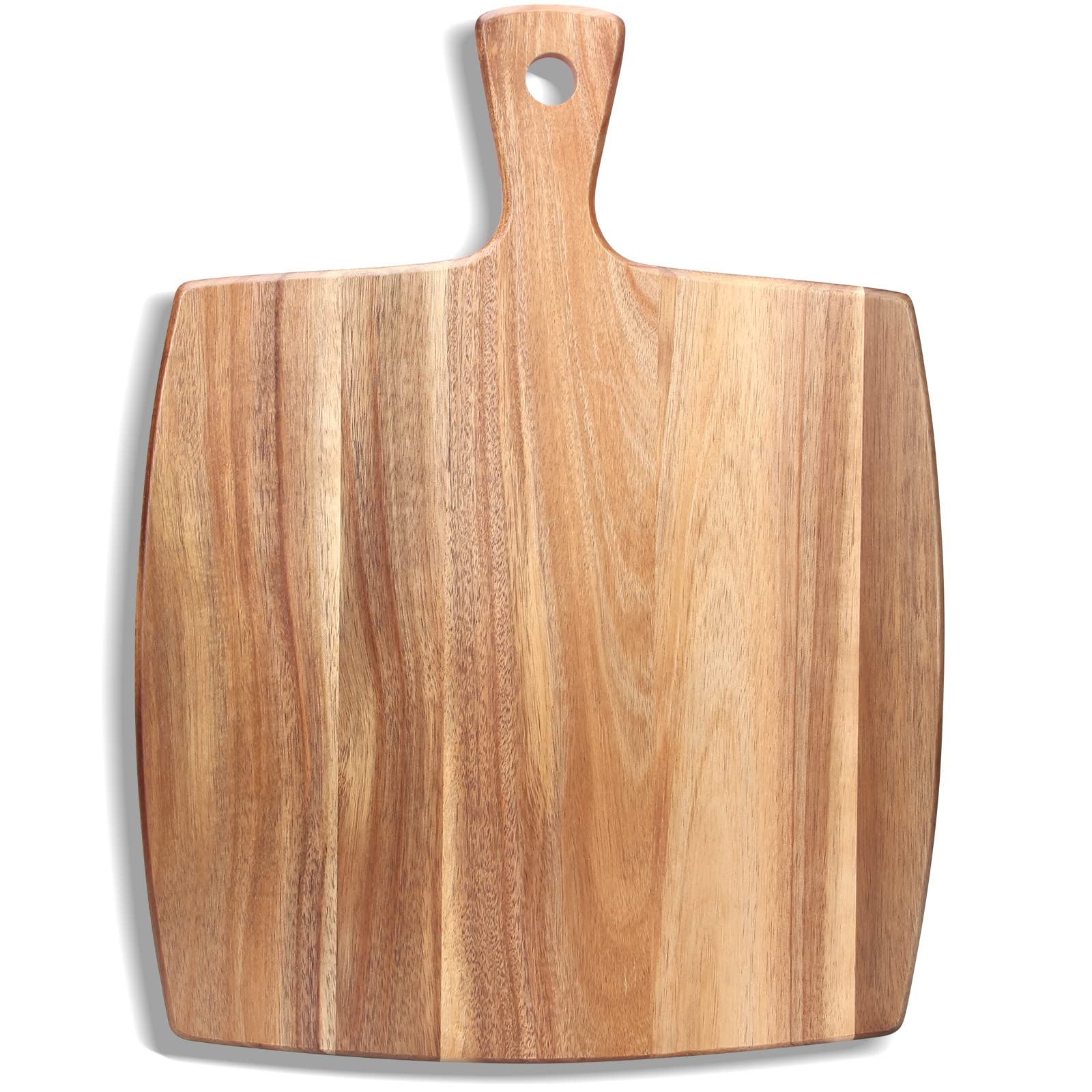 Ayiaren large acacia cutting board with handle for chopping and serving.