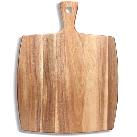 Ayiaren large acacia cutting board with handle for chopping and serving.