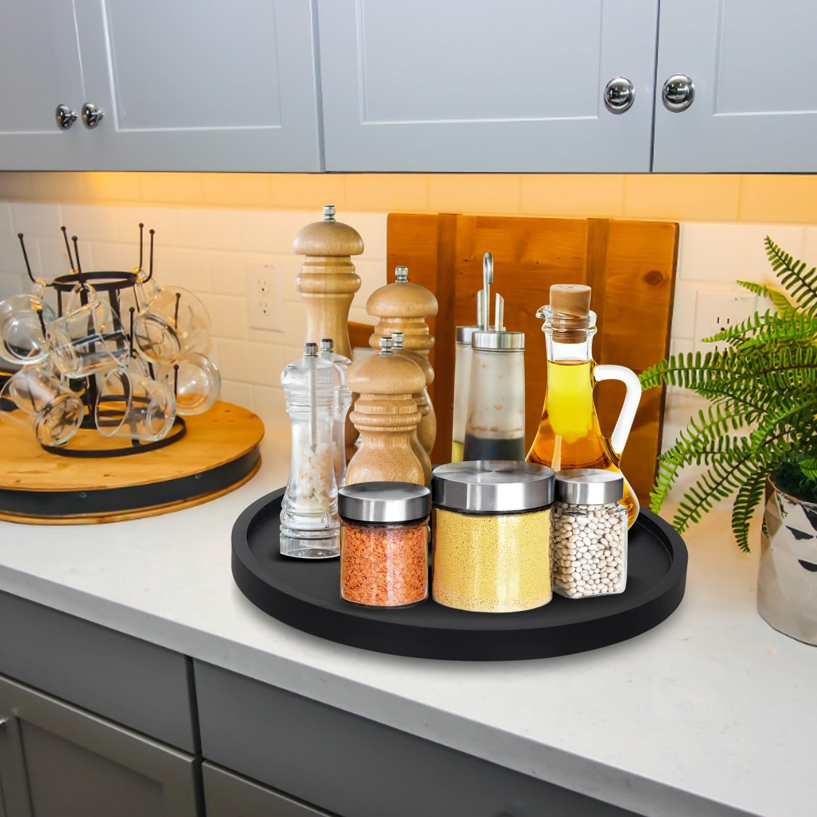 Ayiaren bathroom tray Lazy Susan resists moisture for damp environments.
