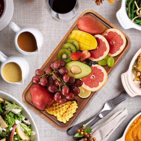 Ayiaren acacia wood charcuterie board showcasing cheese and fruit arrangement