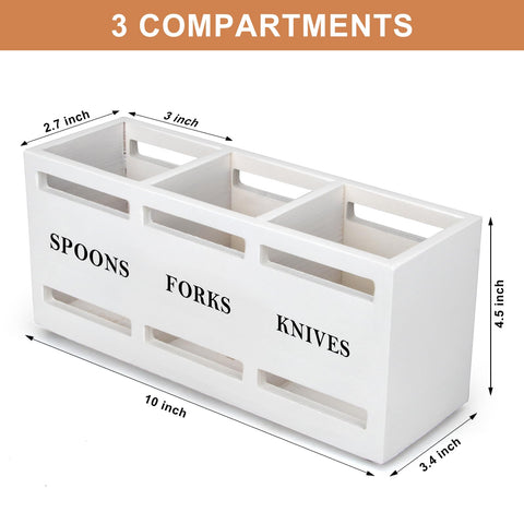 Ayiaren wooden silverware holder on countertop adds rustic charm and easy access.